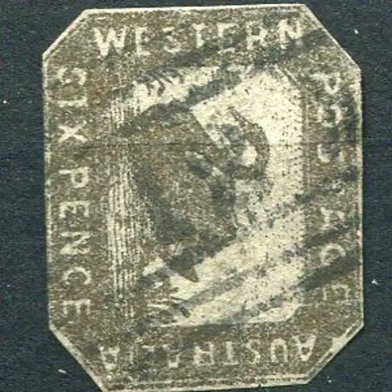 Number 12 on 1857 6d black-bronze cut to shape. A ...