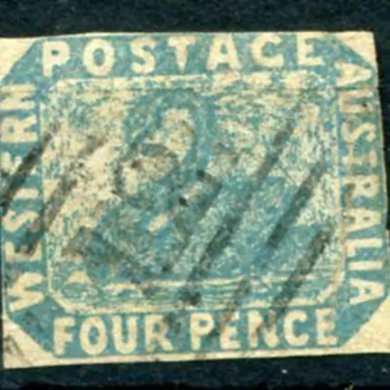 Number 12 on 4d blue 1854 swan with close to ...