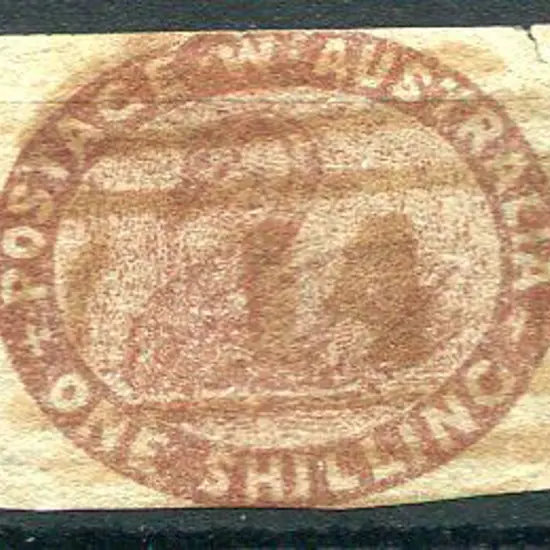 Number 14 on 1854 1/- red-brown imperf in red ink. ...
