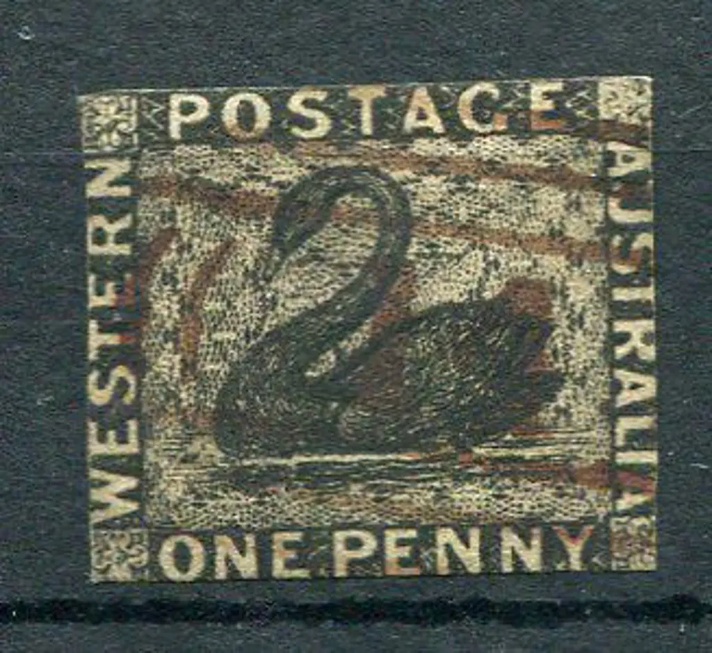 Number 14 on 1854 1d black swan in brown (red). ... Image 1++