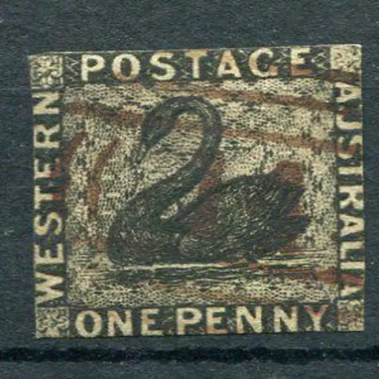Number 14 on 1854 1d black swan in brown (red). ...