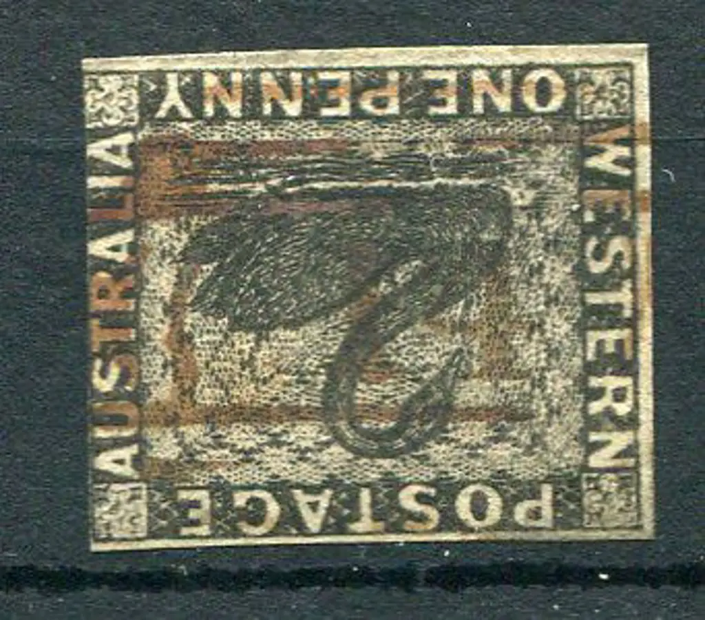 Number 14 on 1854 1d black swan with 3 margins, ... Image 1++