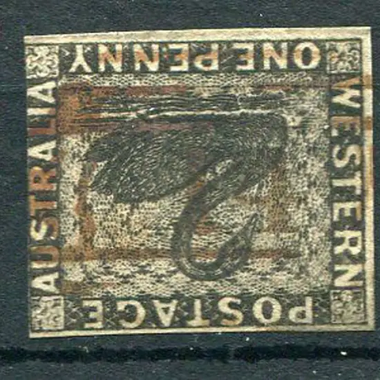 Number 14 on 1854 1d black swan with 3 margins, ...