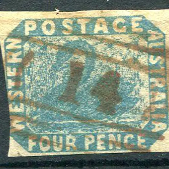 Number 14 on 1854 4d blue in brown (red) ink. Fine ...