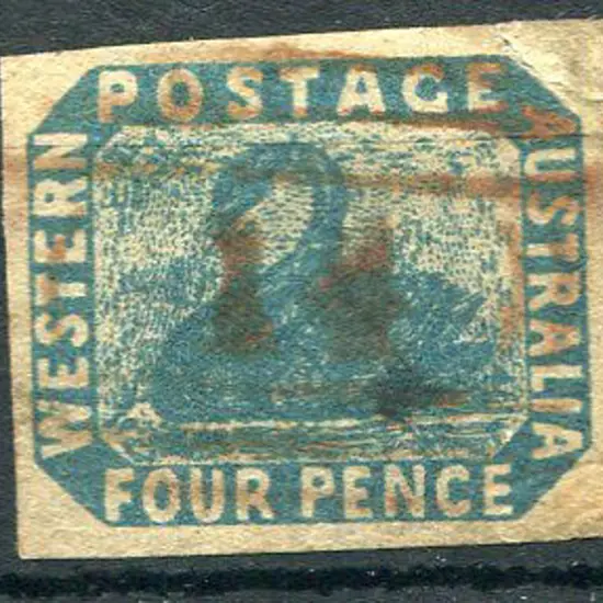 Number 14 on 1854 4d blue with 4 good margins in ...