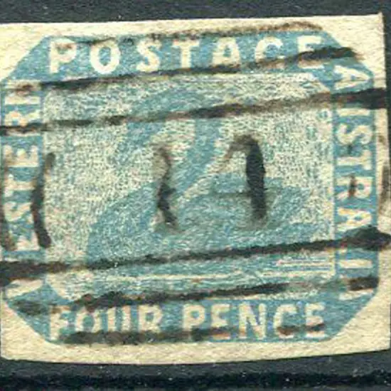 Number 14 on 1854 4d pale blue with 4 margins. A ...