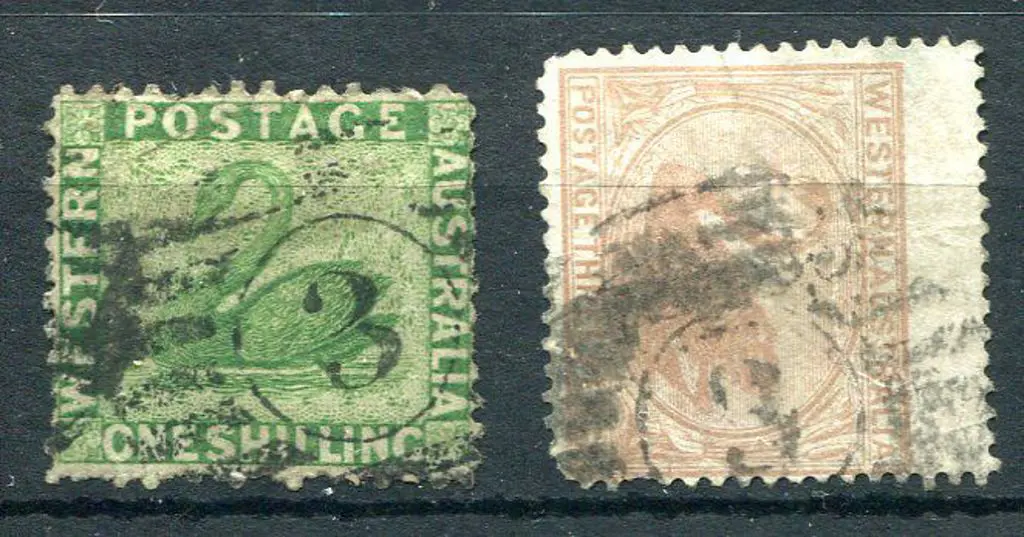 Number 3, 2 examples on 1/- sage-green, wmk CR/CC ... Image 1++