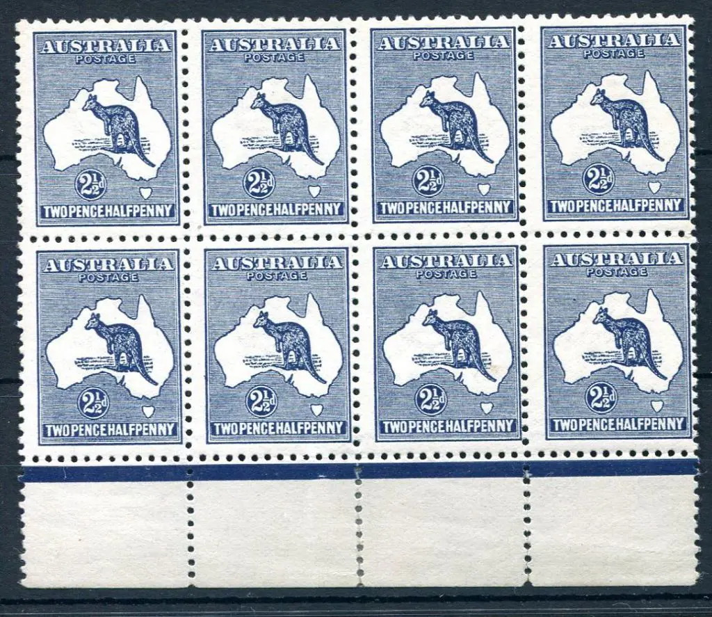 2½d indigo in a bottom selvedge block of 8. Second ... Image 1++