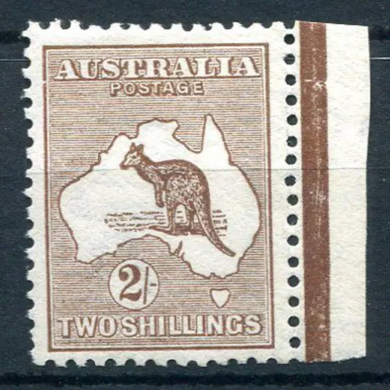 2/- brown with "break in left frame opposite base ...