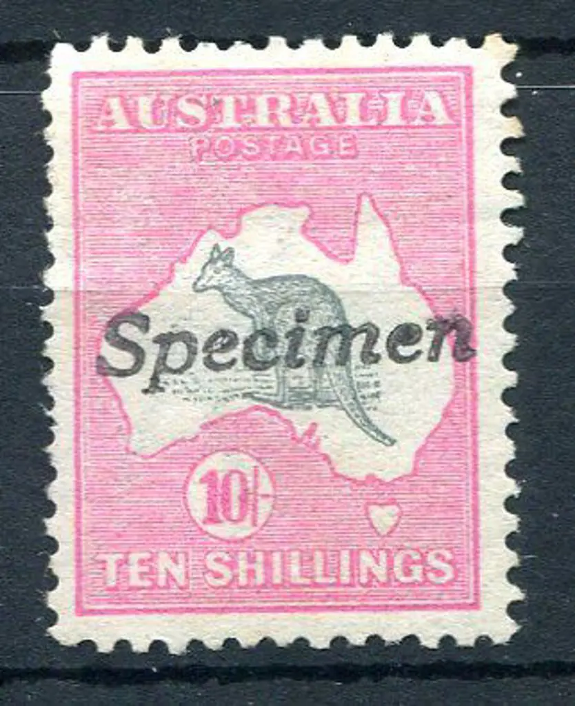 10/- grey & pink handstamped "Specimen" type A. ... Image 1++