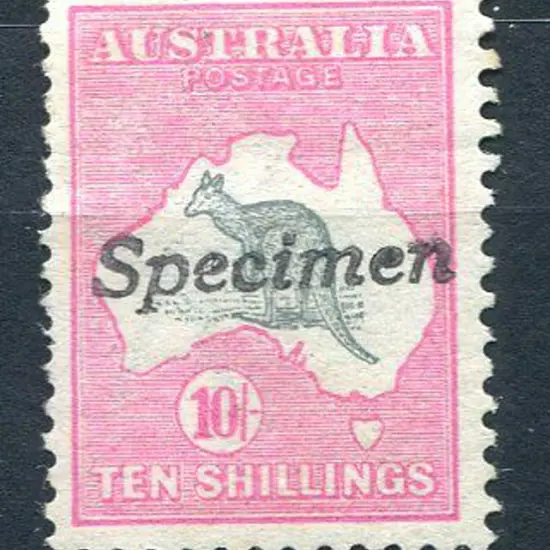 10/- grey & pink handstamped "Specimen" type A. ...