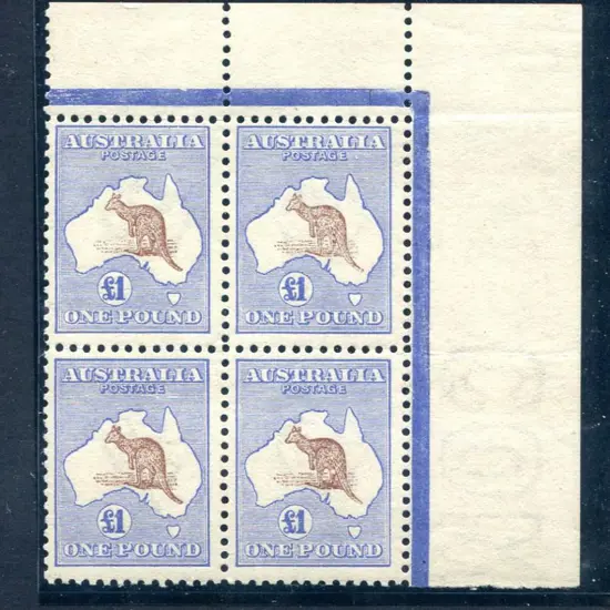 £1 brown & blue top right marginal corner block of ...