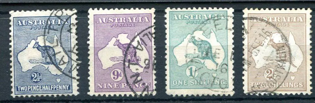 2½d indigo, 9d pale violet, 1/- blue green & 2/- ... Image 1++