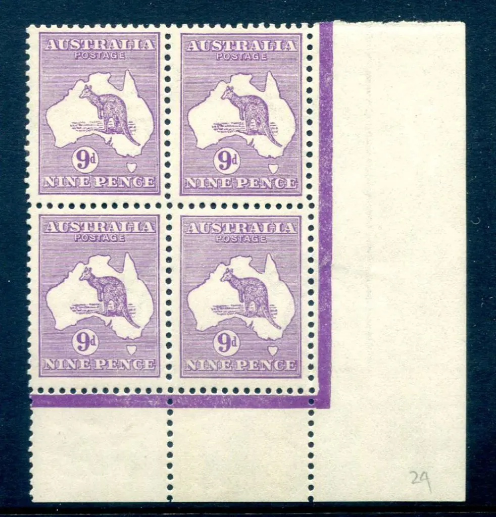 9d pale violet lower right marginal block of 4 ... Image 1++