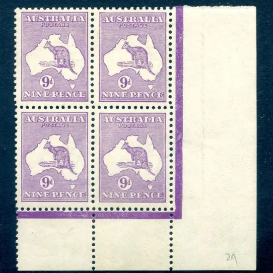 9d pale violet lower right marginal block of 4 ...