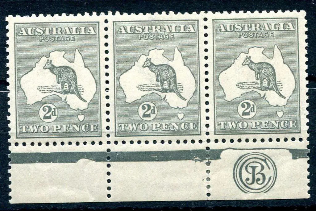 2d grey, plate 1 bottom strip of 3 with JBC ... Image 1++