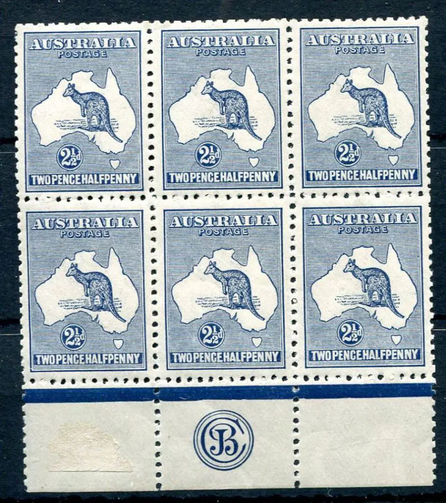 2½d blue plate 2 JBC monogram block of 6. MUH with ... Image 1++