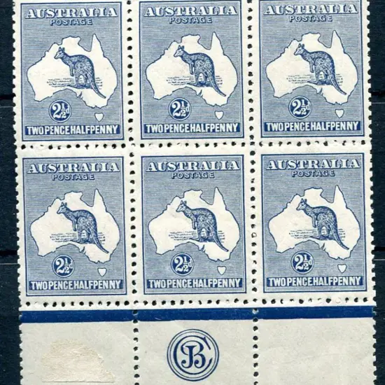 2½d blue plate 2 JBC monogram block of 6. MUH with ...