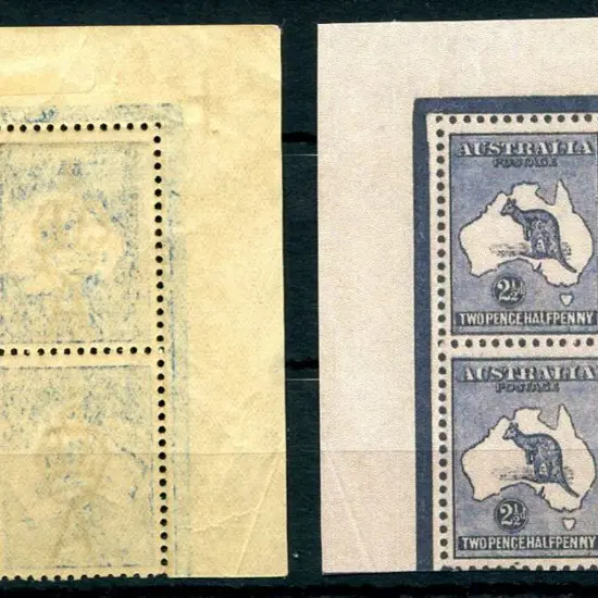 2½d indigo in top left marginal block of 4 with ...