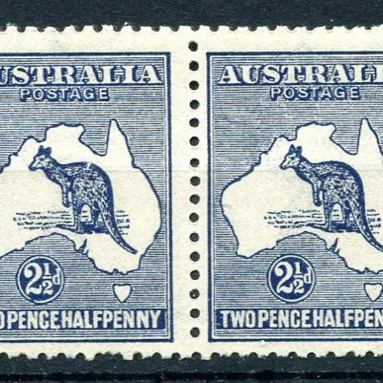 2½d indigo. MUH horiz pair, one short perf at ...