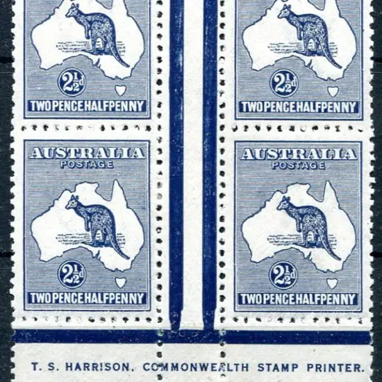 2½d blue Harrison one-line imprint block of 4 with ...