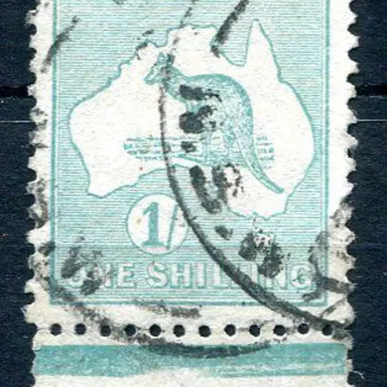 1/- blue-green, Die II in bottom selvedge single ...