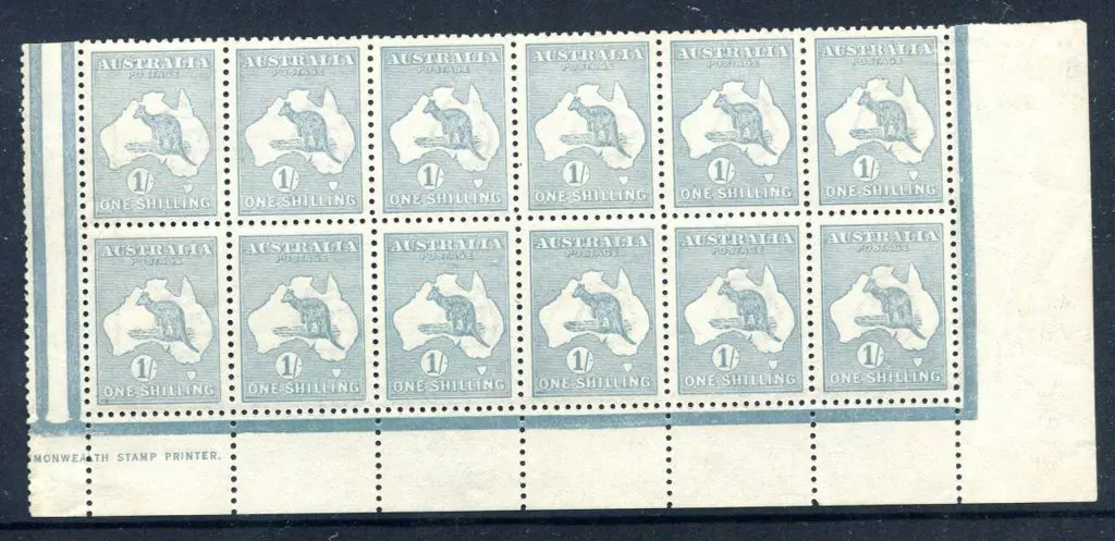 1/- blue-green, Die II with inverted wmk block of ... Image 1++
