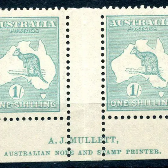 1/- blue-green, Die IIB Mullett imprint pair. Fine ...