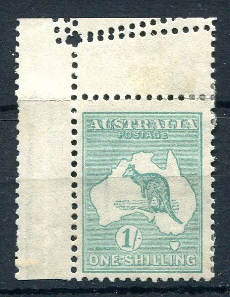 1/- blue-green, Die IIB top left corner selvedge ... Image 1++