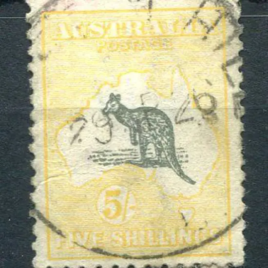 5/- grey & pale yellow with "white flaw off NSW ...