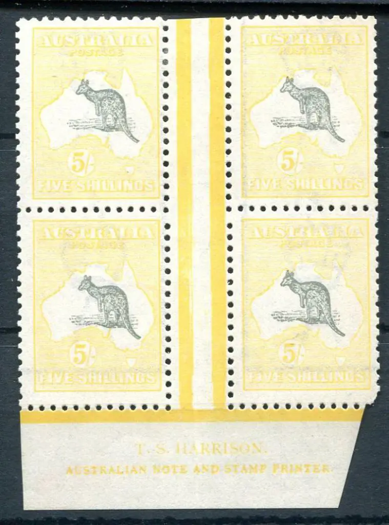 5/- grey & pale yellow in Harrison "N over MP" ... Image 1++