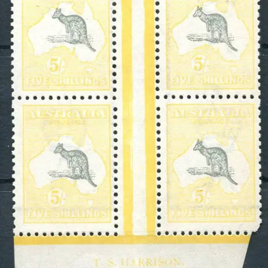 5/- grey & pale yellow in Harrison "N over MP" ...