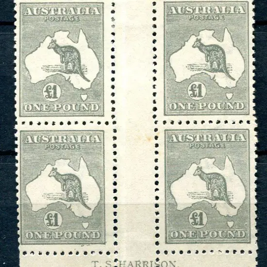 £1 grey Harrison imprint block of 4 with the ...