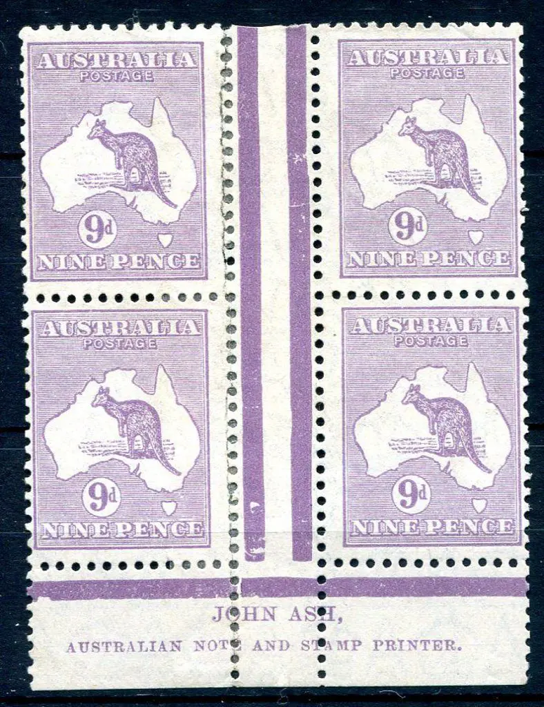 9d pale violet in John Ash imprint block of 4. MH ... Image 1++