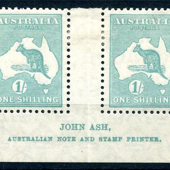 1/- blue-green, Plate 4 John Ash imprint "N" over ...