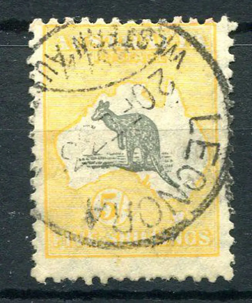 5/- grey & yellow-orange with "scratch through ... Image 1++