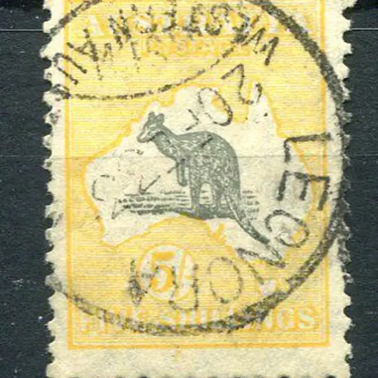 5/- grey & yellow-orange with "scratch through ...