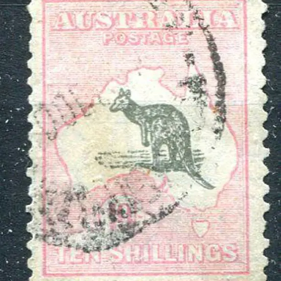 10/- grey & pale pink. Used with rounded top right ...