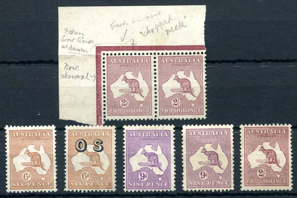 6d chestnut MH (ACSC 23A), 6d chestnut ovptd "OS" ... Image 1++