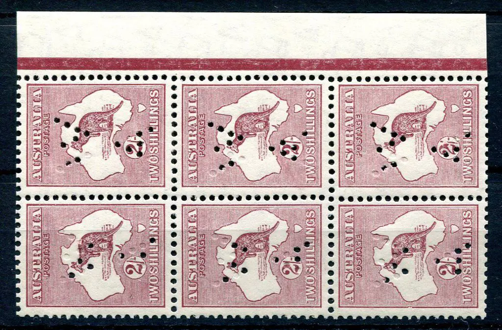 2/- maroon right selvedge block of 6 positions (2) ... Image 1++