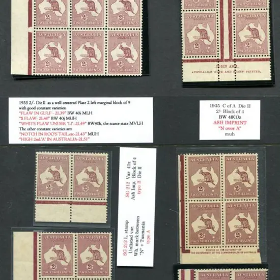 2/- maroon in multiples comprising left marginal ...