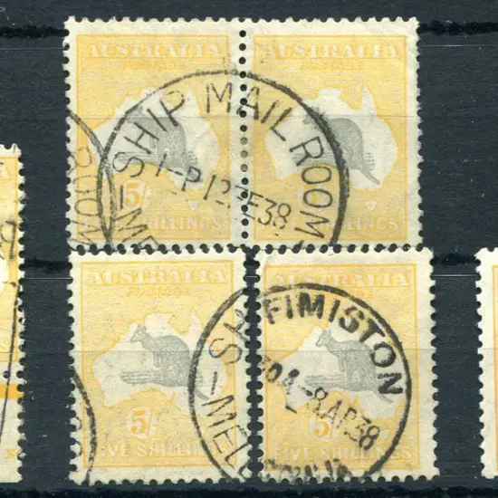 5/- grey & yellow-orange x 6 fine used incl pair ...