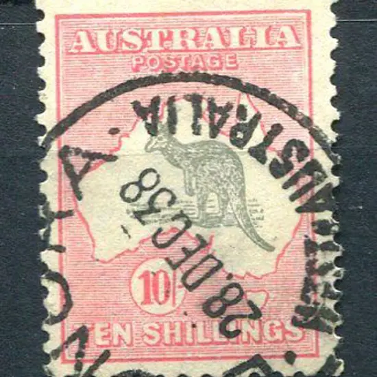 10/- grey & pink. Fine used with bold 28 DEC 38 ...