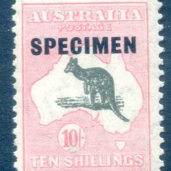 10/- grey-black & rose-crimson ovptd "SPECIMEN" ...