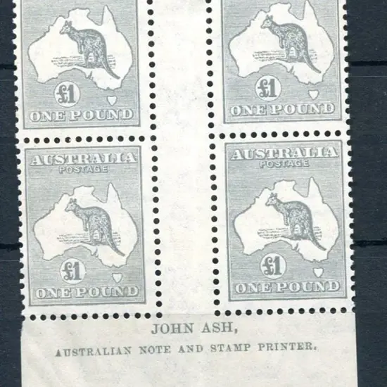 £1 grey John Ash imprint block of 4 with ...