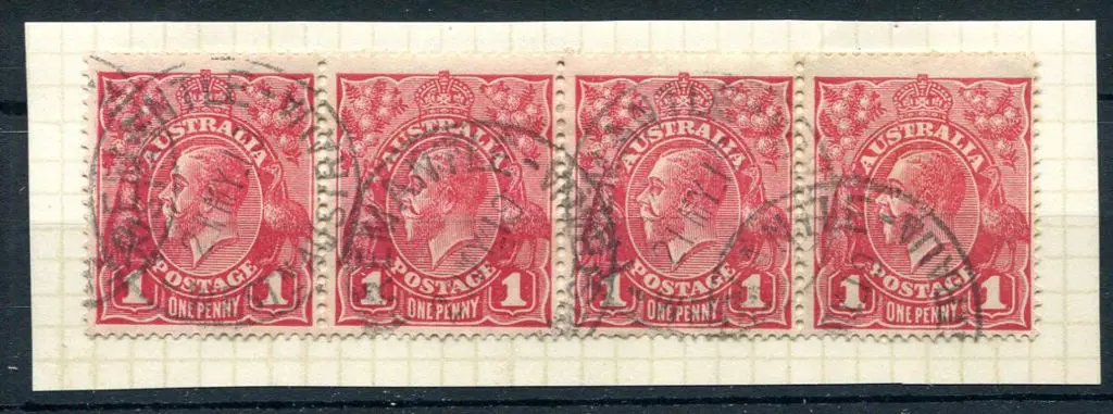 1914-20 Single Watermark 1d carmine-rose strip of ... Image 1++