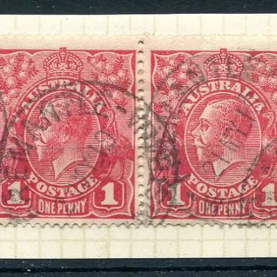 1914-20 Single Watermark 1d carmine-rose strip of ...