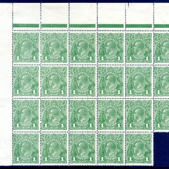 1914-20 Single Watermark 1d green plate 3 top left ...