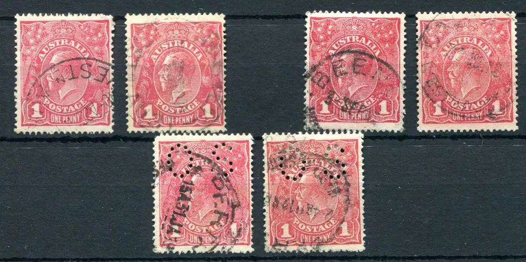 1914-20 Single Watermark 1d reds with Die I & II ... Image 1++