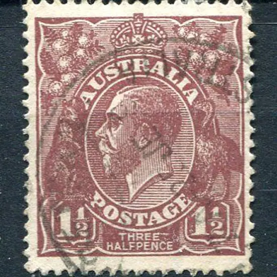 1914-20 Single Watermark 1½d purple-brown with ...